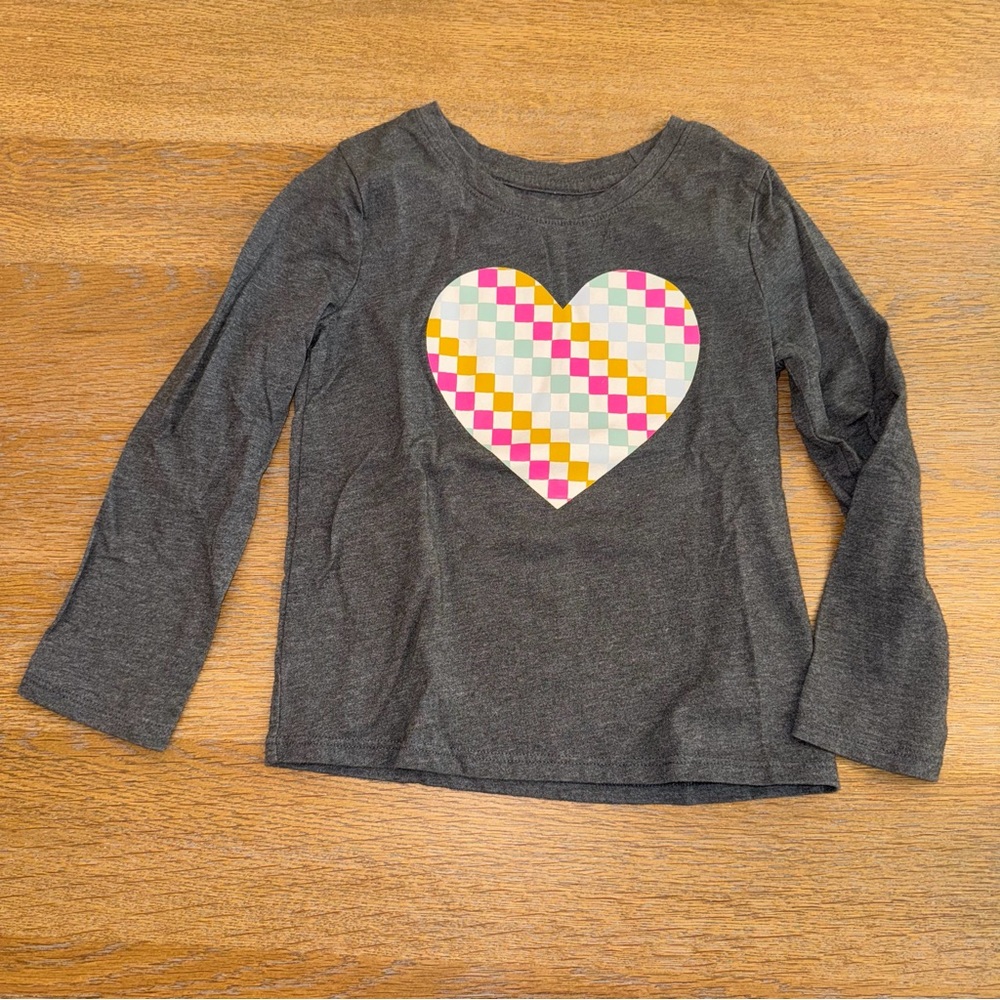 Cat & Jack Charcoal Long Sleeve with Checkered Heart